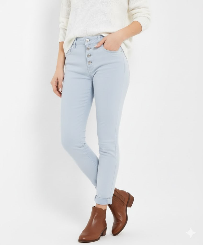 DINE 'N' DANCE Damen Jeanshose Jive knöchellang, Strassknöpfe, Hellblau, Gr.38